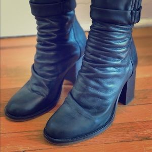 Black leather slouchy boots